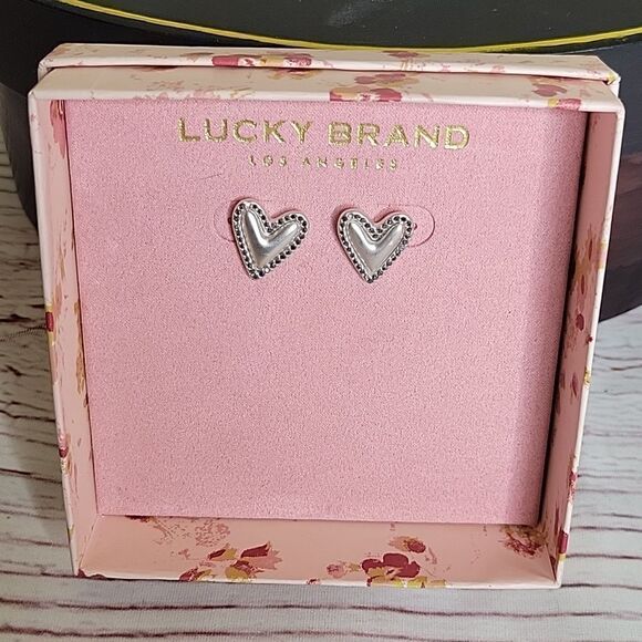Lucky Brand Silvertone Heart Studs with Marcasites NWT - Picture 2 of 4